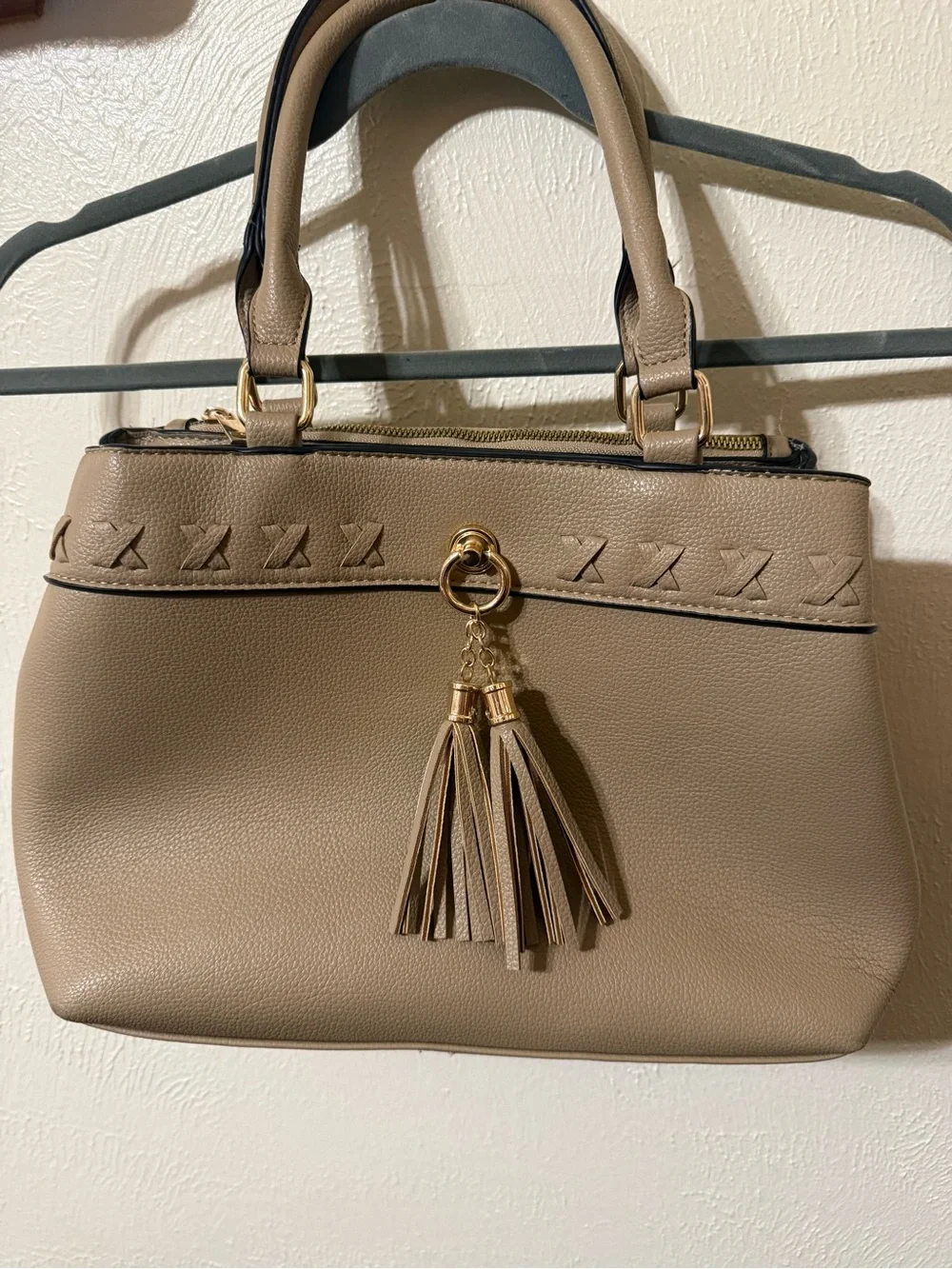 Taupe Tassel Satchel Handbag - Women